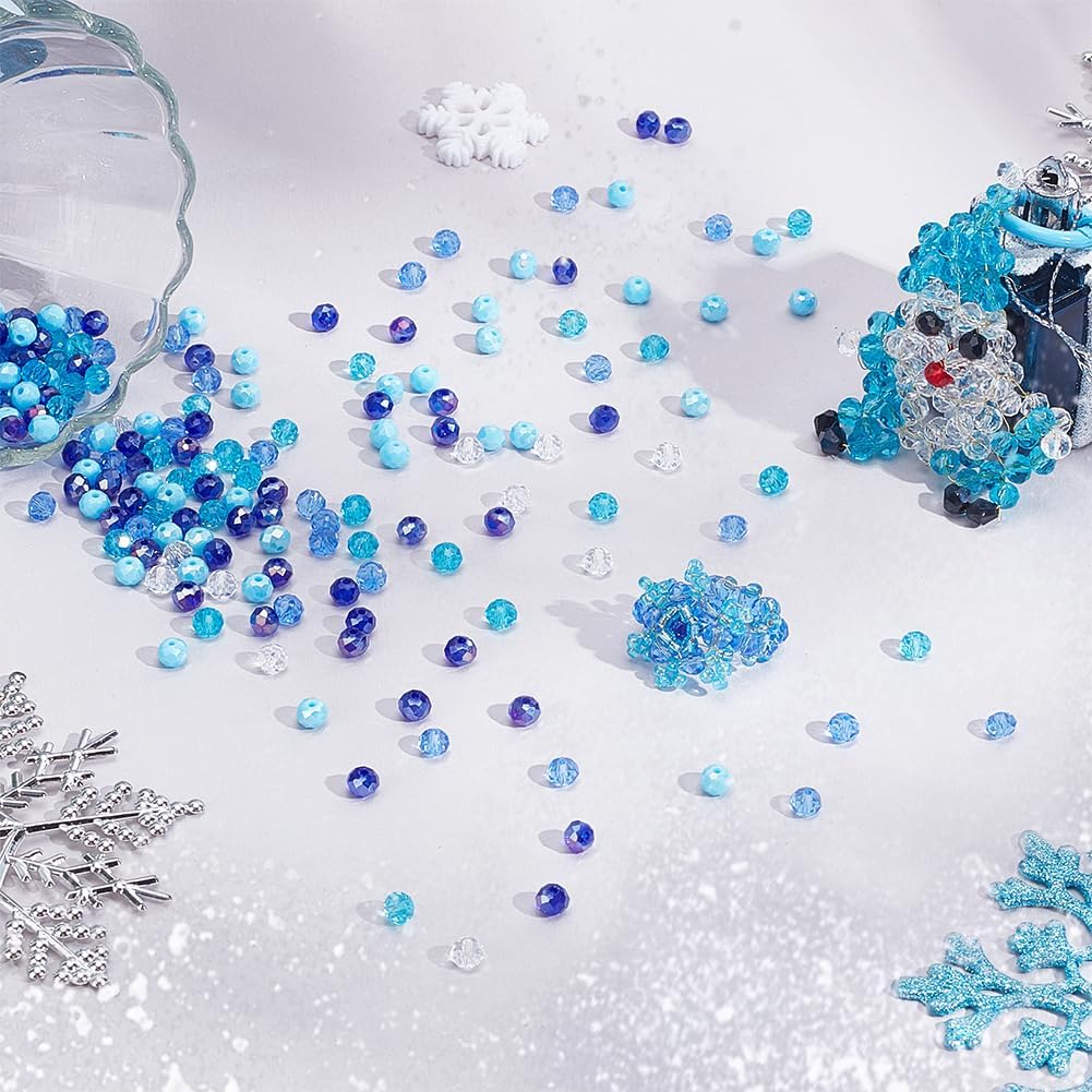 PH PandaHall 500pcs Blue Crystal Beads, 6mm Blue Sea Faceted Glass Bead 5 Colors Rondelle Loose Beads Spacers for SummerHawaii Boho Bracelets Necklaces Bag Flower DIY Crafts Jewelry Making - Image 2