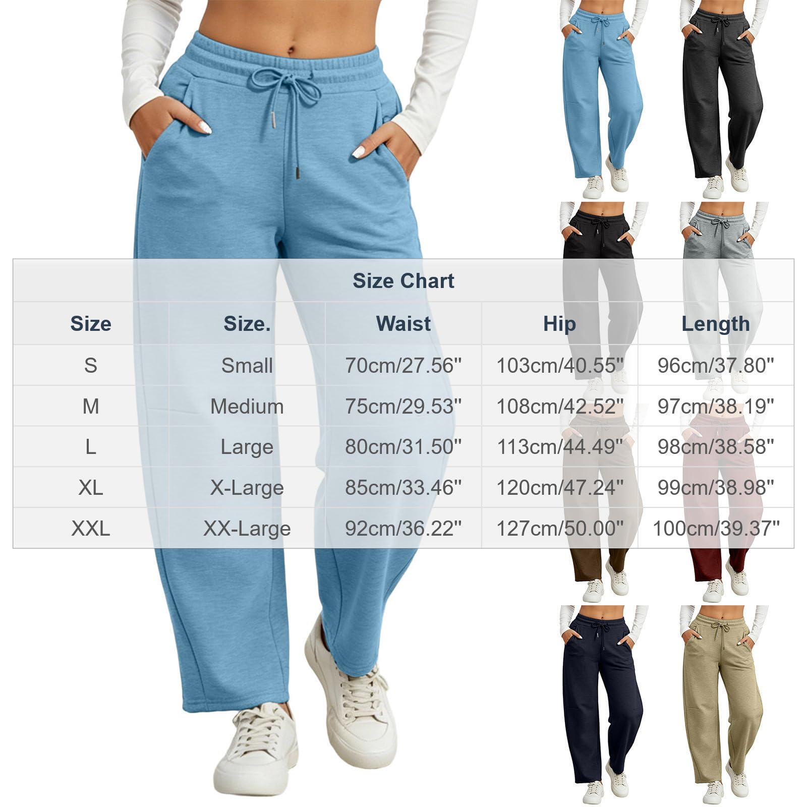 Generico Pantaloni da Jogging Donna Pantloni Cotone con Elastico in Vita Morbidi Pantaloni da Corsa con Tasche a Gamba Dritta Pant Baggy Tinta Unita Pantalone Larghi a Vita Alta per Fitness Sport