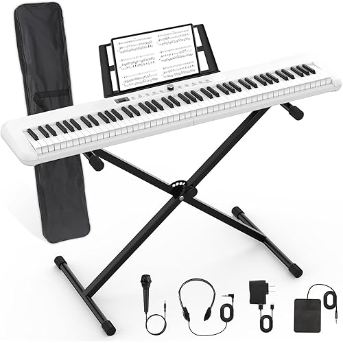 88 Key Piano Keyboard, Semi Weighted Electronic Digital Piano with Music Stand, Power Supply, Sustain Pedal, Bluetooth, Stand, MIDI, for Beginner Professional at Home, Stage