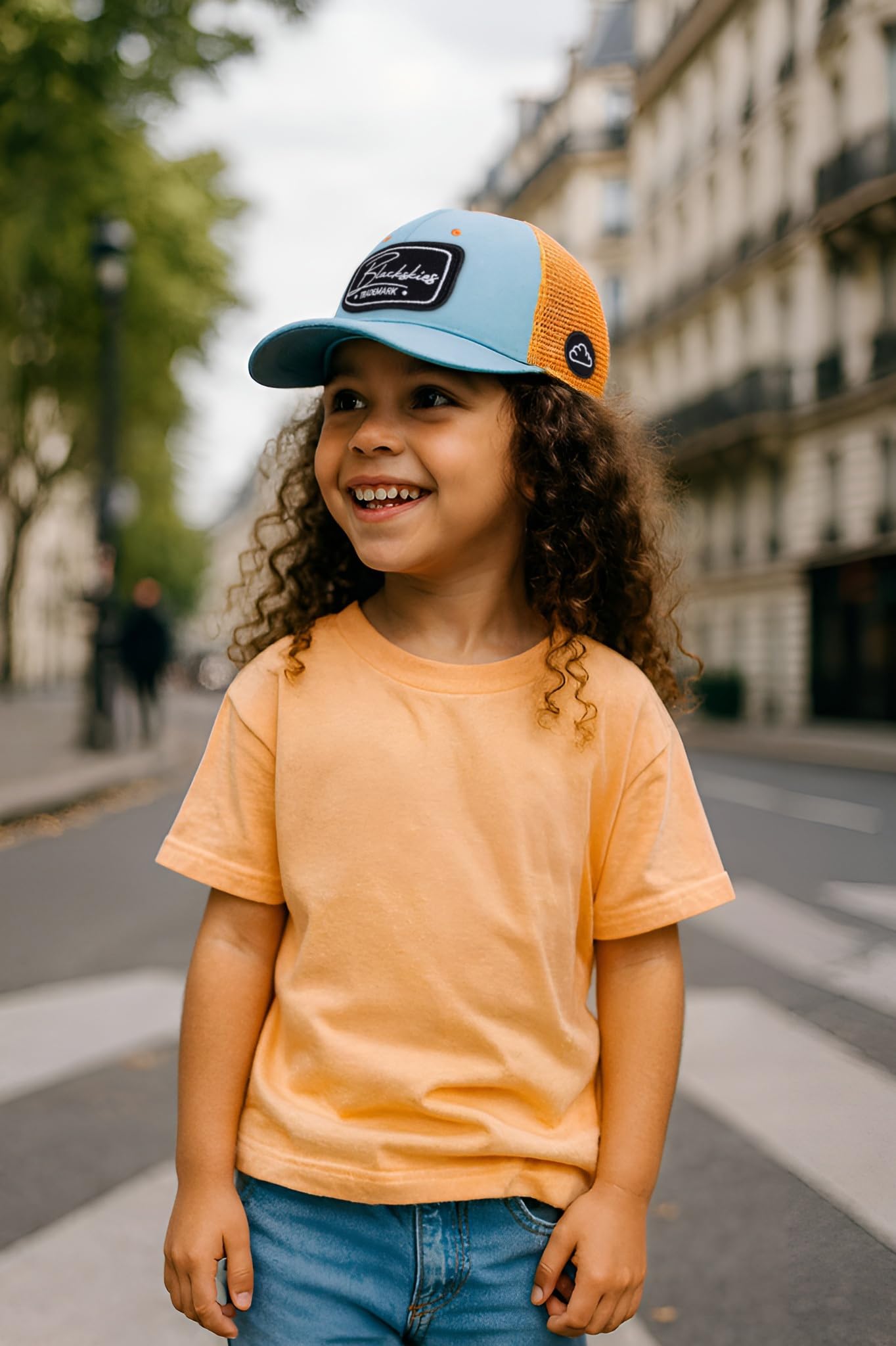 Blackskies Race Baseball Cap - 2-częściowy zestaw dla rodziców dzieci | Czapka trucker dopasowana do mamy taty dzieci prezent mini-ja Basecap dla taty, syna i córki, Niebiesko-pomarańczowy, L