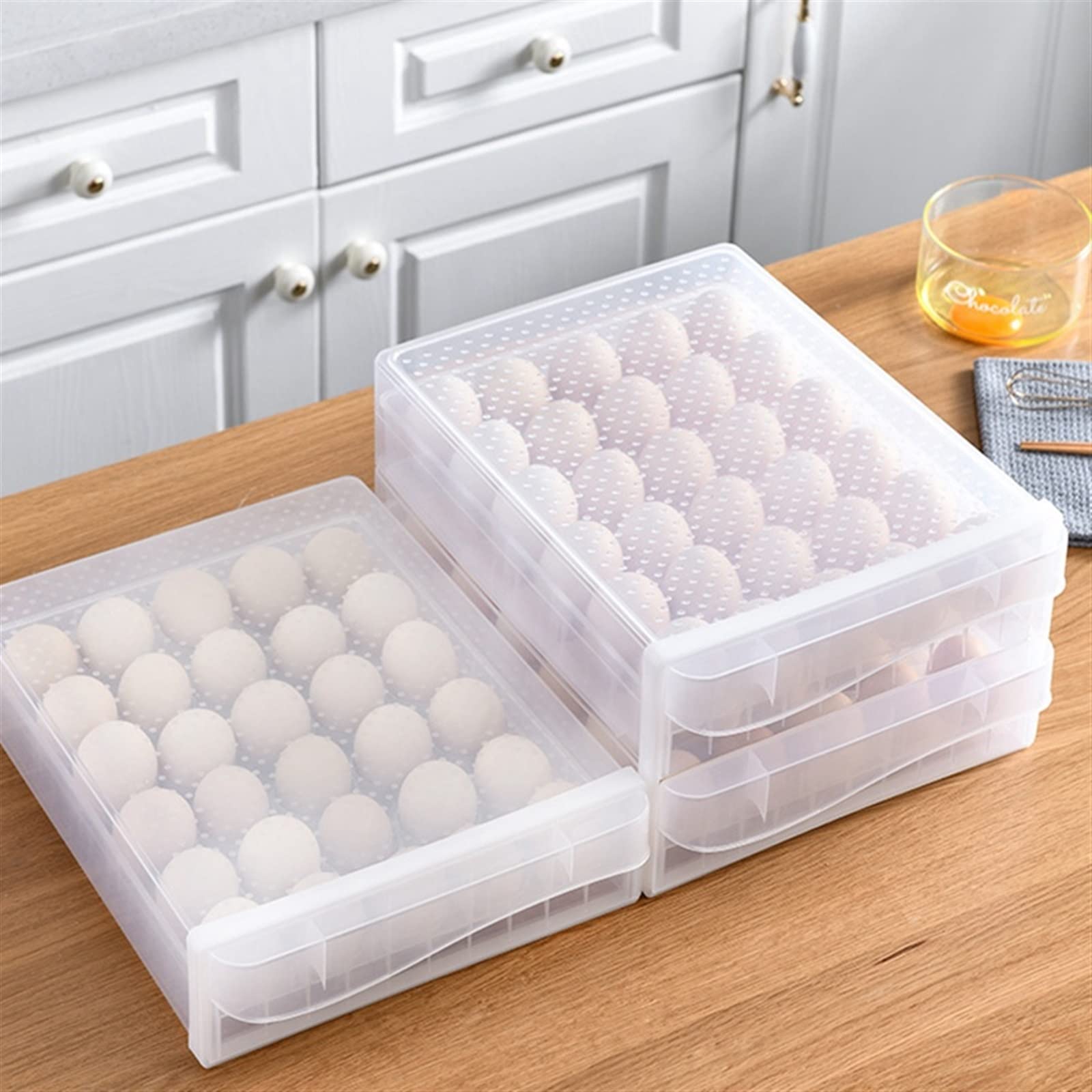 Cubo de Huevos para Nevera, Caja de Huevos, cajón, Nevera de Doble Capa, Caja de Almacenamiento de Cocina, Soporte para Huevos, Caja de Almacenamiento apilable