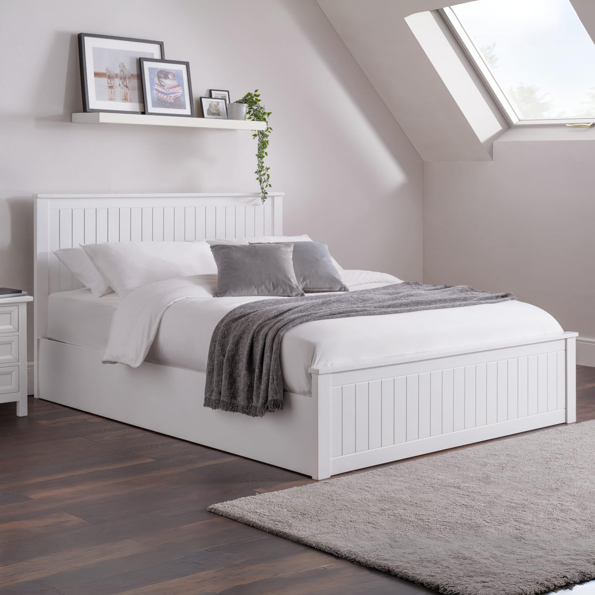 Julian Bowen Maine Double Ottoman Bed - White - Large