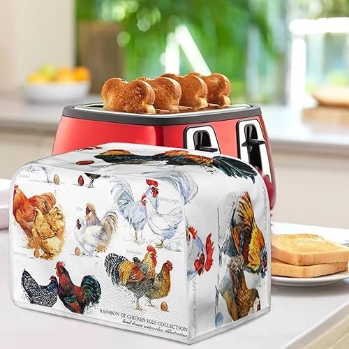 Miniatura 4 de Cubierta para tostadora con estampado de gallo, 2 rebanadas, para electrodomésticos de cocina, decorativo, a prueba de polvo, patrón de pollo, para
