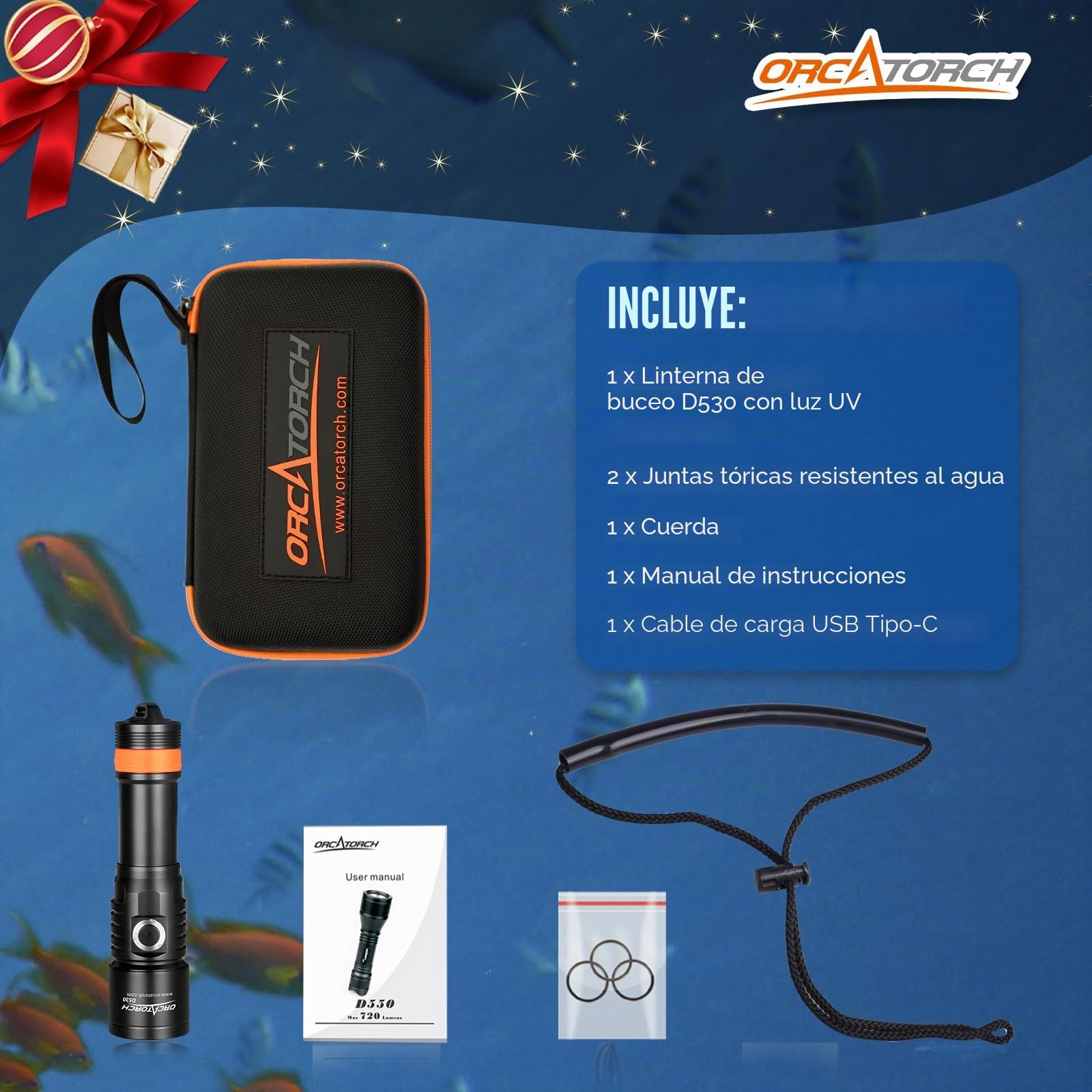 ORCATORCH Luz de buceo D530, luz LED UV de 395 NM, luz negra con ángulo de haz estrecho de 8 grados, interruptor de botón lateral de aleación de titanio, 2 modos de iluminación, impermeable IP68 para