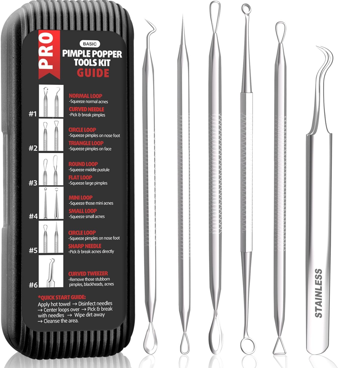 Cbiumpro 6 Pack Blackhead Remover Tools, Pimple Popper Tool Kit, Professional Blackhead Extractor for Zit, Acne, Whitehead, Comedone on Nose - with Case - Amazon product rated Grade A