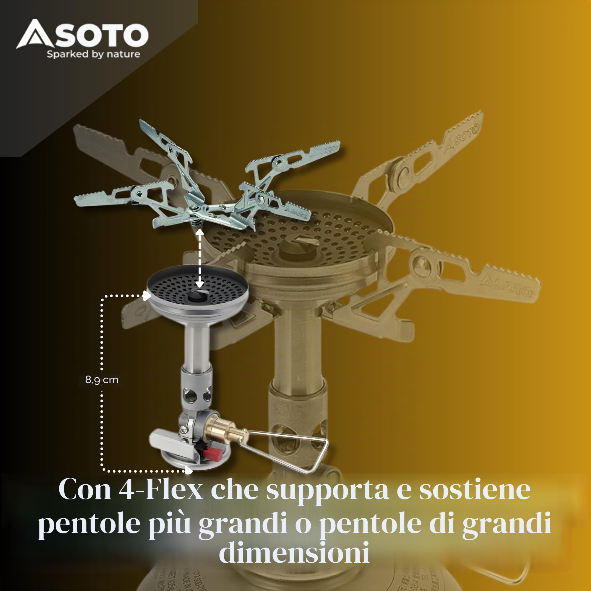SOTO WindMaster Fornello a Gas Campeggio – Fornello Outdoor Ultraleggero (87 g) con Accensione Piezo Stealth Igniter, Testa Bruciatore Concava Antivento, Micro Regulator per Cartuccia a Vite