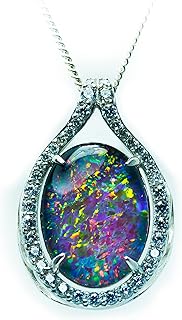Australian Fire Opal Necklace - Large Genuine Australian Triplets Opal Necklace Pendant White Gold Plated on Sterling Silver Women's Jewelry