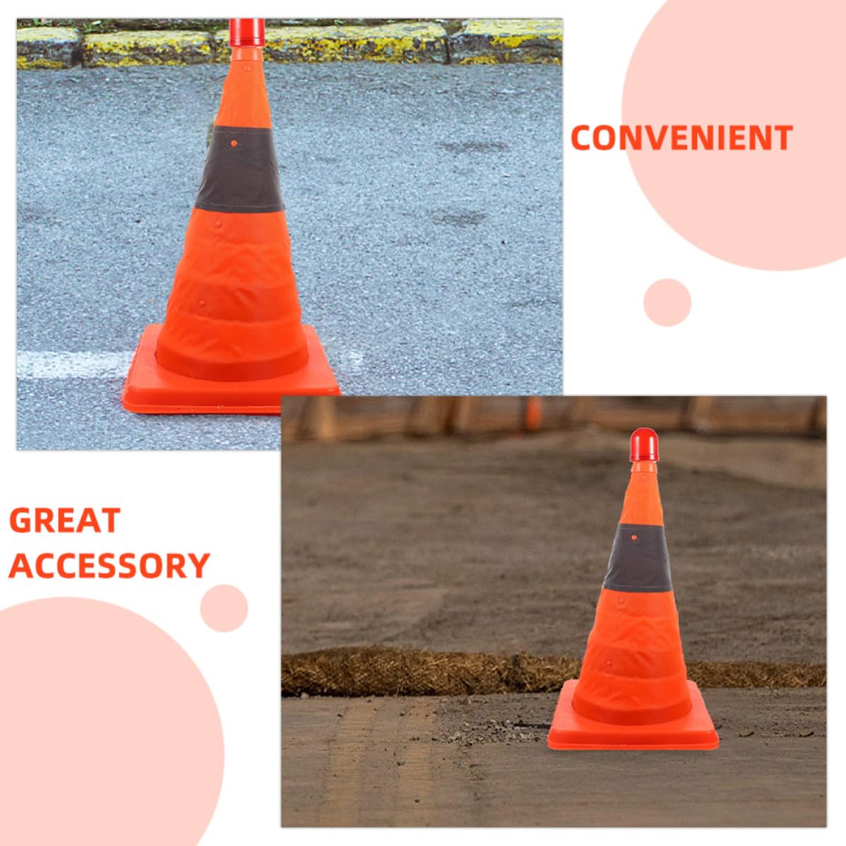 Cono de Tráfico LED Plegable de 45cm, Naranja, 2 Unidades | Señalización Vial y Gestión del Tráfico, Almacenamiento Sencillo, Aviso Luminoso y Funciones de Advertencia