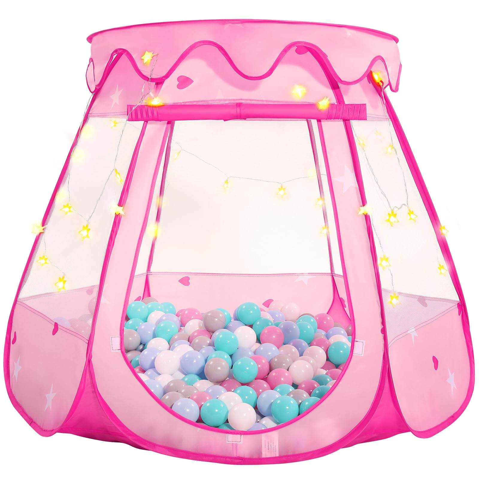 Pop Up Princess Tent with Star Light, Toys for 1 2 3 Year Old Girl Birthday Gift, Ball Pits for Toddlers 1-3, Toys for Girls with Carrying Bag, Indoor&Outdoor Play Tent for Kids
