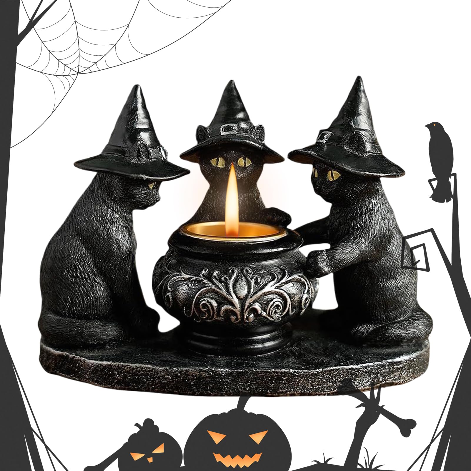 Bougeoir gothique chat noir idée cadeau originale figurine décoration