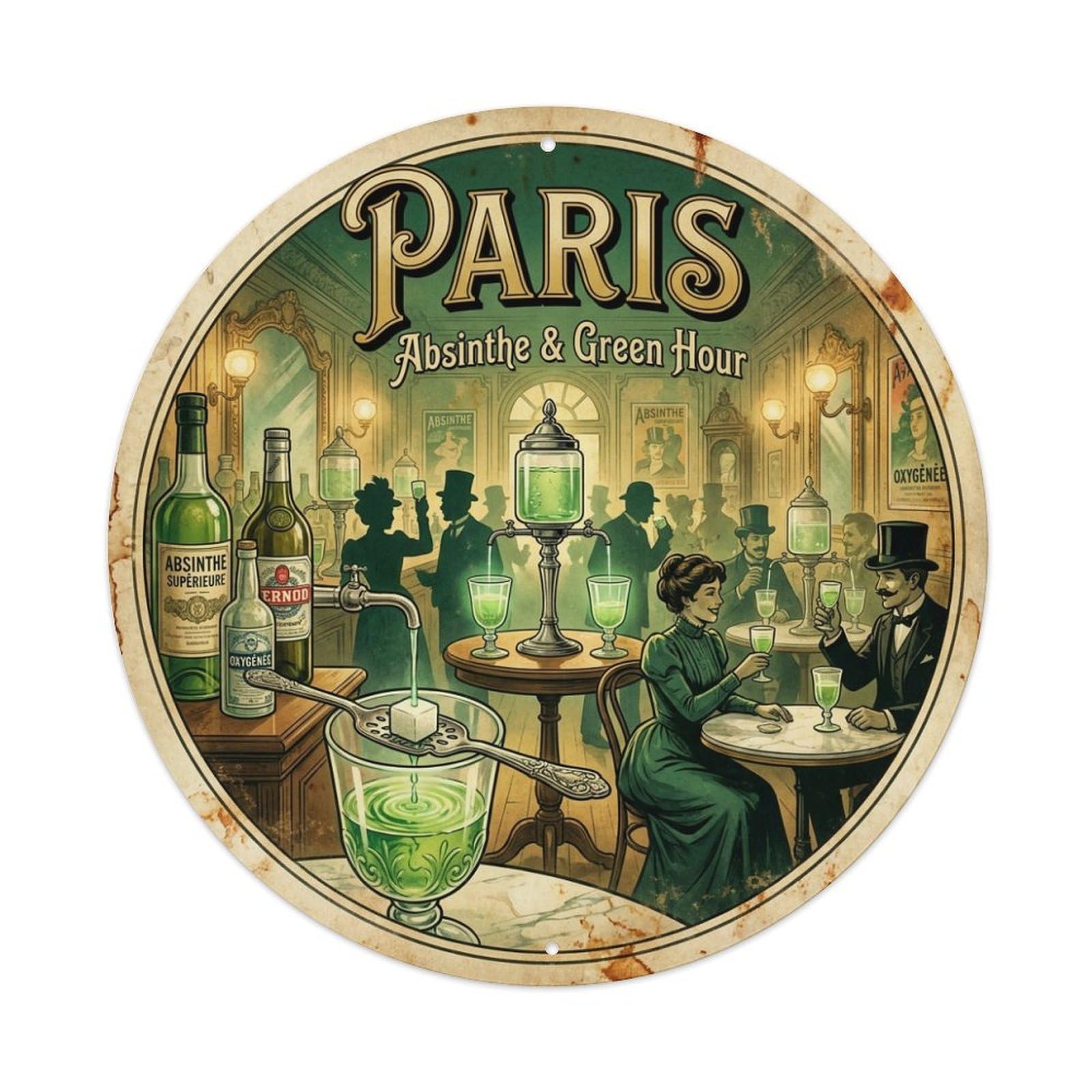 Olhnbad Style Cuisine Culture Absinthe Cafe Green Hour Paris Travel Metal Tin Sign