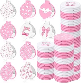 100 Pcs Pink Bow Compact Mirror Bulk 2.8‘' Christmas Mini Gift for Women Stocking Stuffer Coquette Party Favor Preppy Makeup Supply Purse Folding Pocket Mirror Bridal Baby Shower Quinceañera Xmas Gift