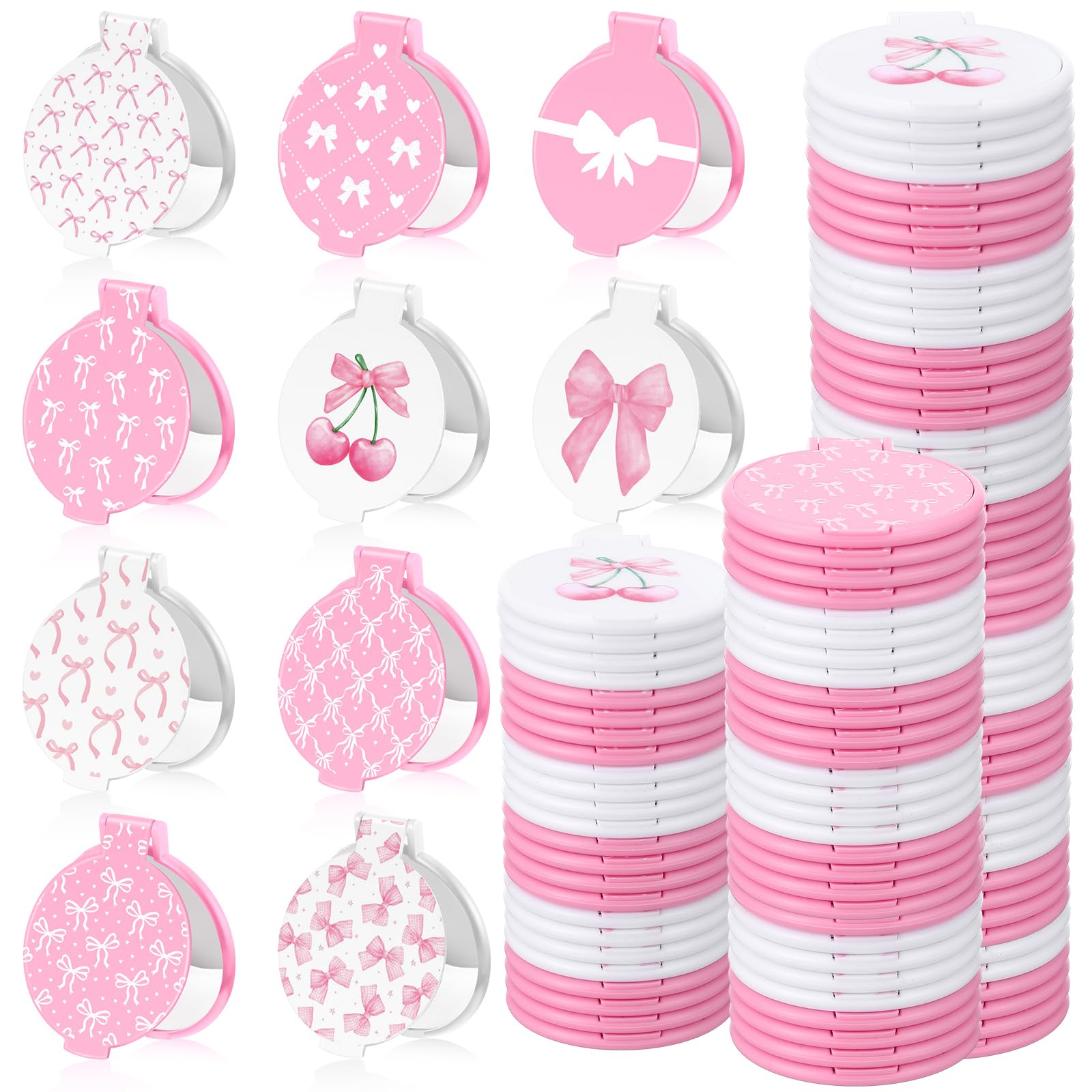 Namalu Lot de 100 miroirs compacts avec nœud rose - Cadeau d'anniversaire pour femme - Mini miroir de poche pour fête prénatale, fête de mariage