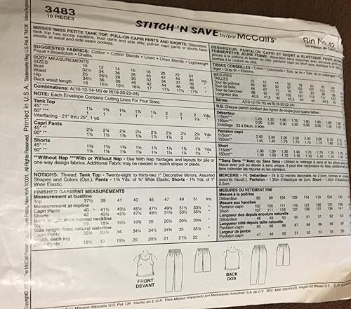 Miniatura 2 de McCall's Stitch 'N Save 3483 Misses'/Miss Petite - Camiseta sin mangas, pantalones capri y pantalones cortos con patrón de costura, talla B