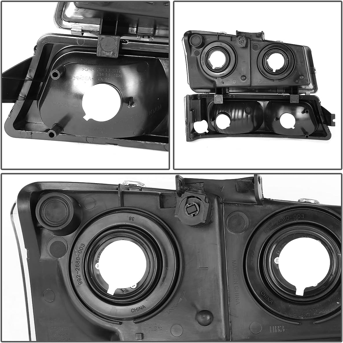 DNA MOTORING Pair Headlight Assembly Compatible with 2003-2006 Chevy Silverado 1500 2500 3500 1500 HD 2500 HD Avalanche 1500 2500, w/o Factory Cladding, Black/Clear, HL-OH-CS03-4P-BK-CL1