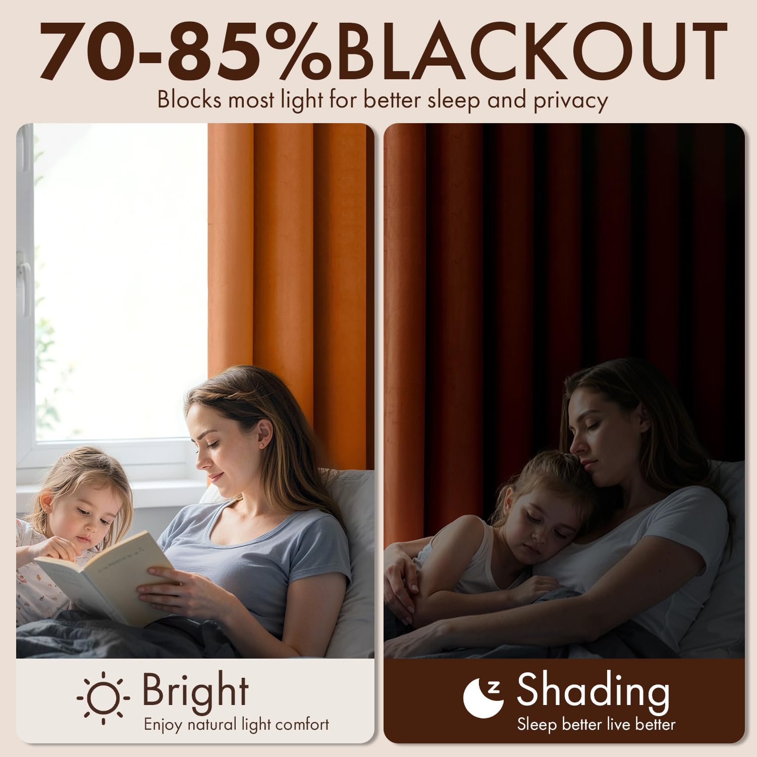 EMEMA Lot de 2 rideaux opaques en velours avec œillets - Orange foncé - 300 x 140 cm (H x l) | Rideaux en velours avec œillets, décoratifs, pour salon, doux, occultant, thermique, insonorisant, chambre à coucher