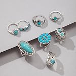 Turquoise Rings Set Boho Western Rings for Women Vintage Stackable Ring Western Stuff Accessories Cowboy Jewelry for Women
