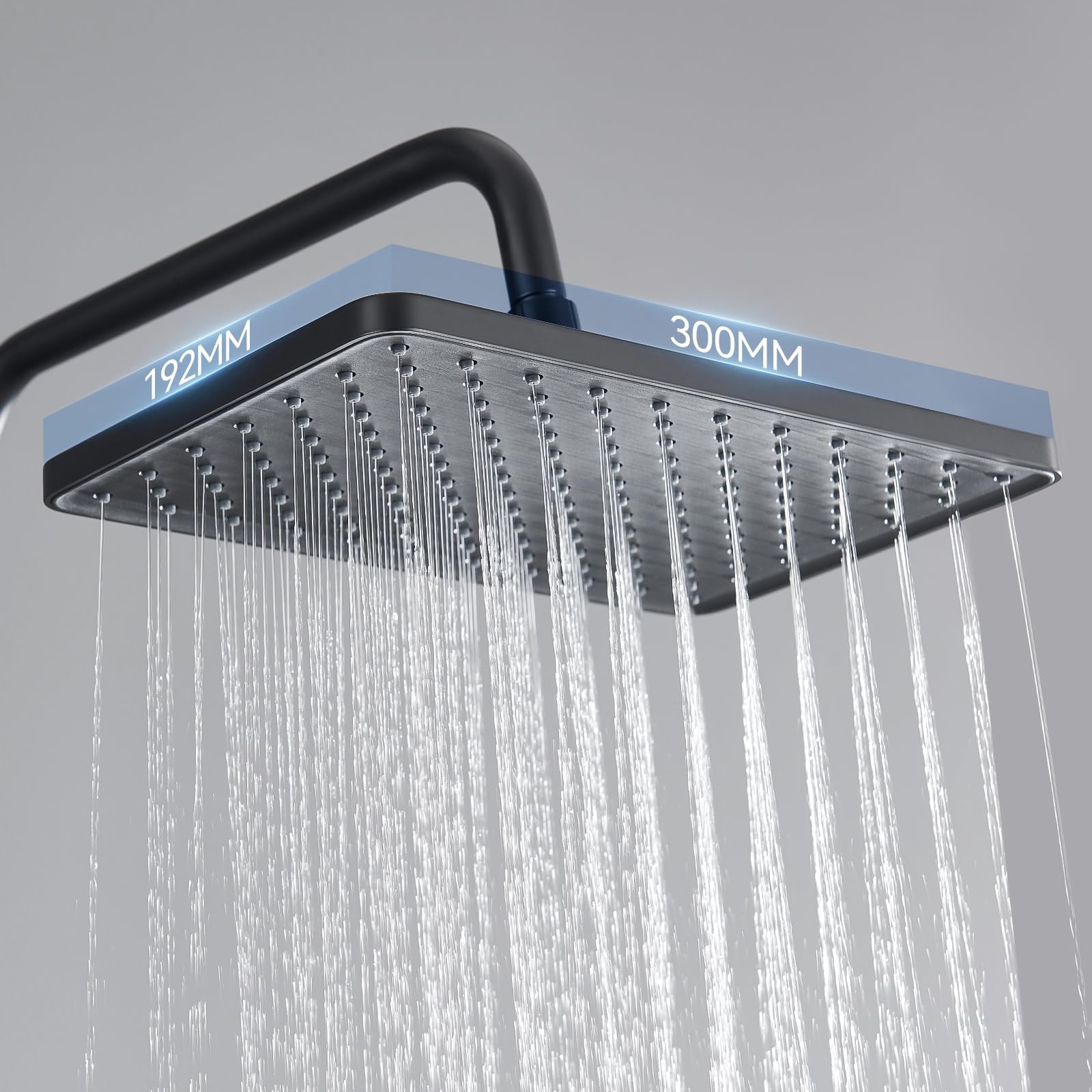 Auralum Duschsystem mit Thermostat und Glasablage, Duscharmatur Komplettset mit 12 Zoll Regendusche Kopfbrause, 3 Strahlarten Duschkopf Wassersparend, Höhenverstellbare Duschstange, Eckig, Schwarz