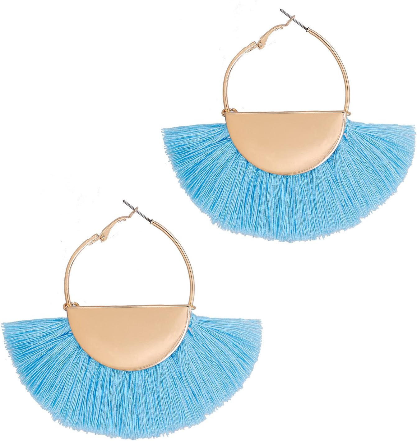 VK Accessories Semicircle Fan Shape Tassel Earrings Hoop Dangle Ear Drop Soriee for Women (Lake Blue)