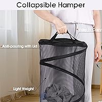 Vista 5 de BATTOO Cesta plegable grande para la ropa sucia con tapa, cesta plegable de malla desplegable con asas para lavandería, baño, habitación