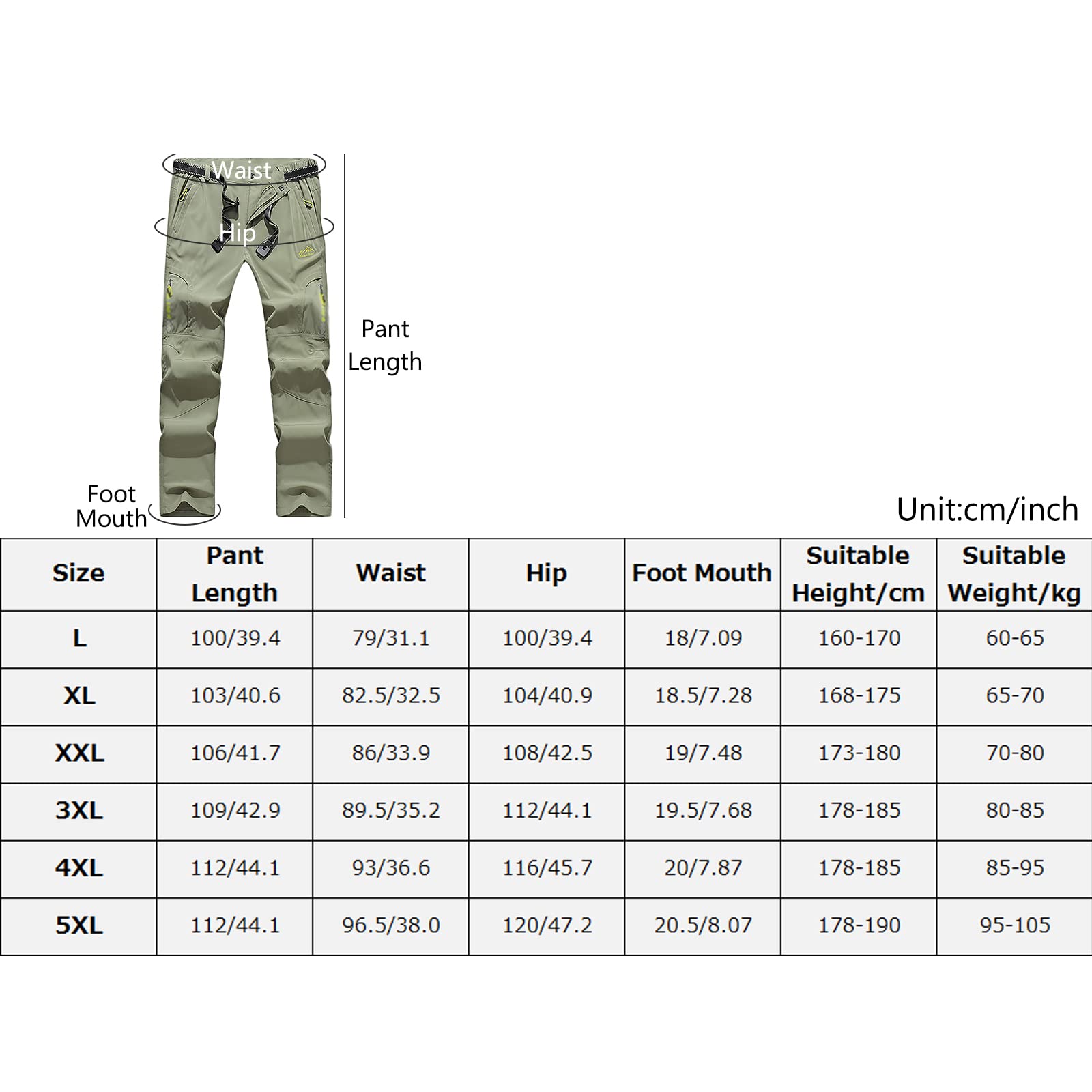 Pantalon Montaña Hombres Secado Rápido Impermeable Pantalones Trekking Senderismo Transpirables y Ligeros(Size:3XL,Color:Caqui)