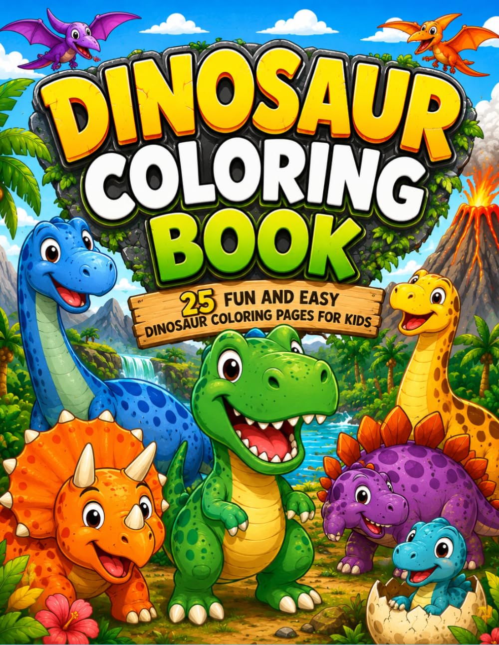Dinosaur Coloring Book: 25 Fun and Easy Dinosaur Coloring Pages for Kids