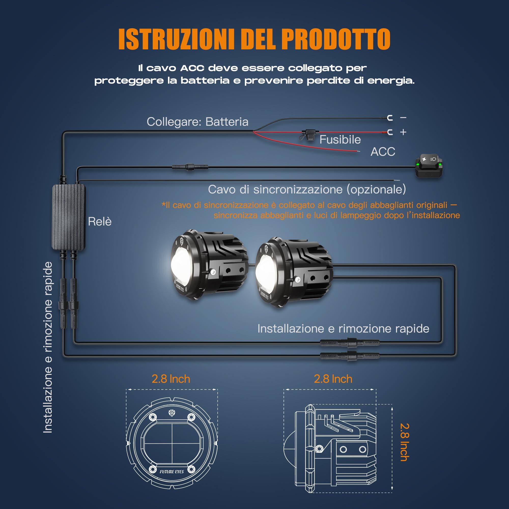 Future Eyes Fari Fendinebbia LED per Moto, Faro Ausiliario da 60W con Rotazione a 360°, Abbagliante/Anabbagliante, Luci di Guida Impermeabili per Guida Notturna, ATV, UTV e Fari per Motociclette