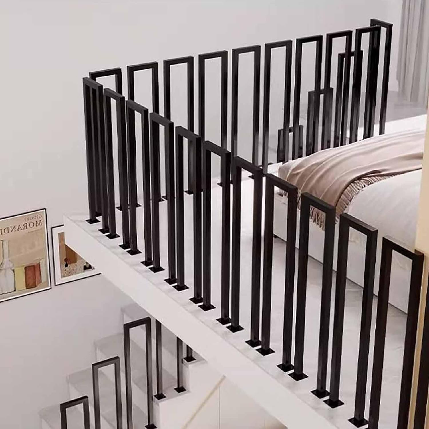 WaiDXn Metal Stair Handrail Support Rods, Suitable For Indoor And Outdoor Stairs, Wrought Iron Safety Railing Kits(Black-u,65cm)