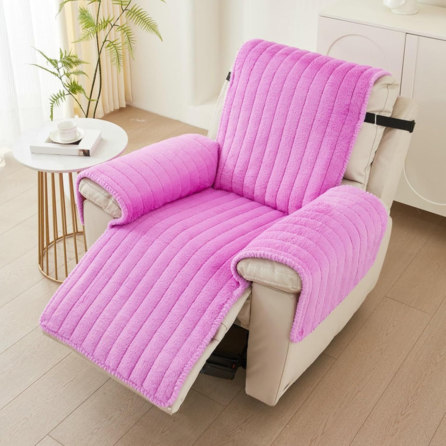 Recliner Chair Cover, Non Slip Plush Recliner Slipcover, Washable Soft Comfort Sofa Slipcover for Recliner Chairs and Furniture(Purple)