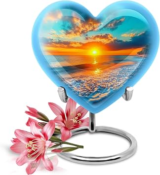 YATSKIA Sunset Beach Mini Memorial Urns for Human Ashes Adult Male and Female, Small Funeral Urn for Ashes Adult, Heart Urn Pack of 1, 3 Inch