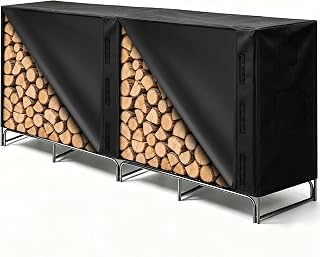 6FT Heavy Duty Firewood Rack with Cover, Log Holder Set for Outdoor Indoor