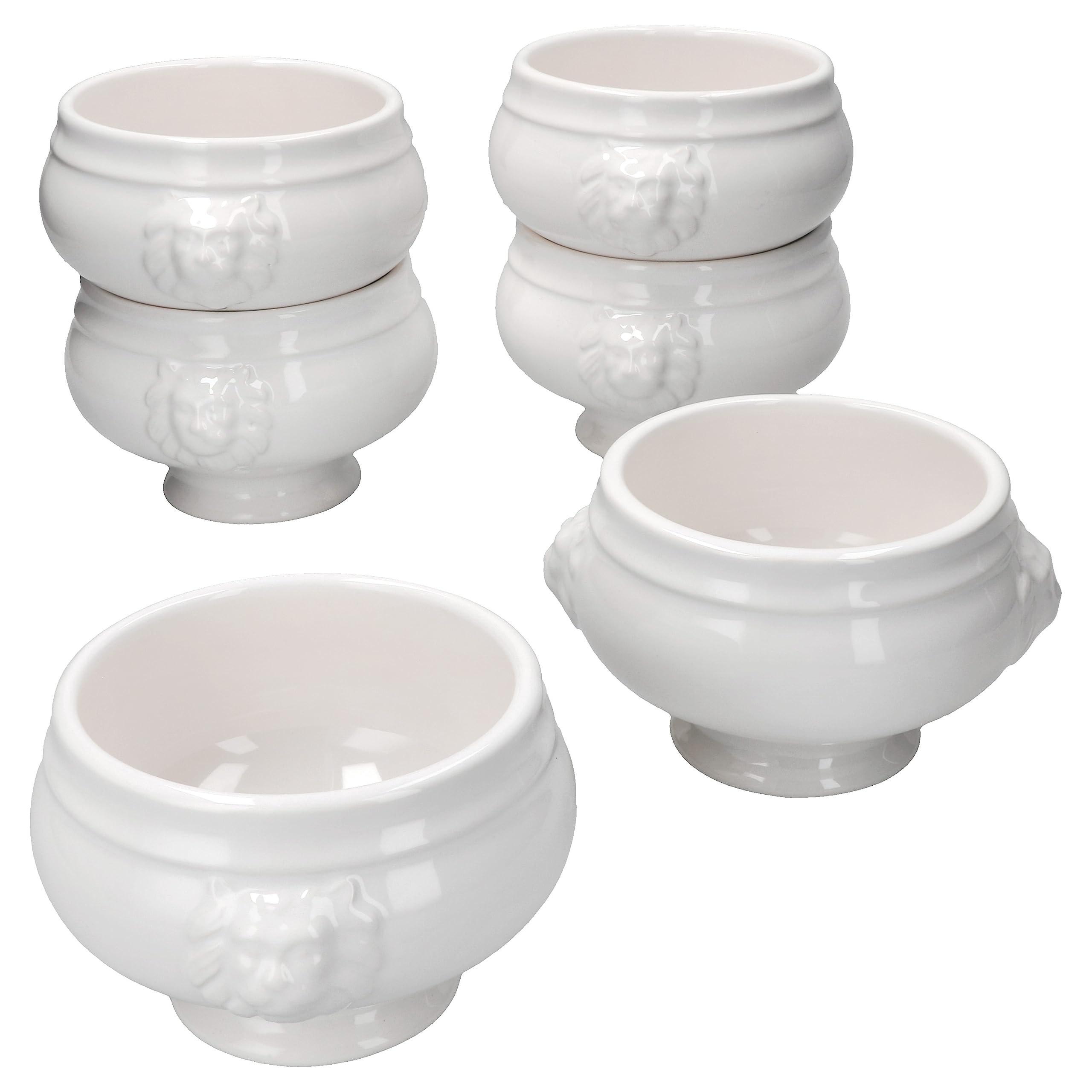 MamboCat Lot de 6 Terrines à Tête de Lion Leo I Petit 450 ml I Pour 6 Personnes I Tasses Blanches 0,45 l I Bol à Soupe pour Mariage, de Pois ou Autre