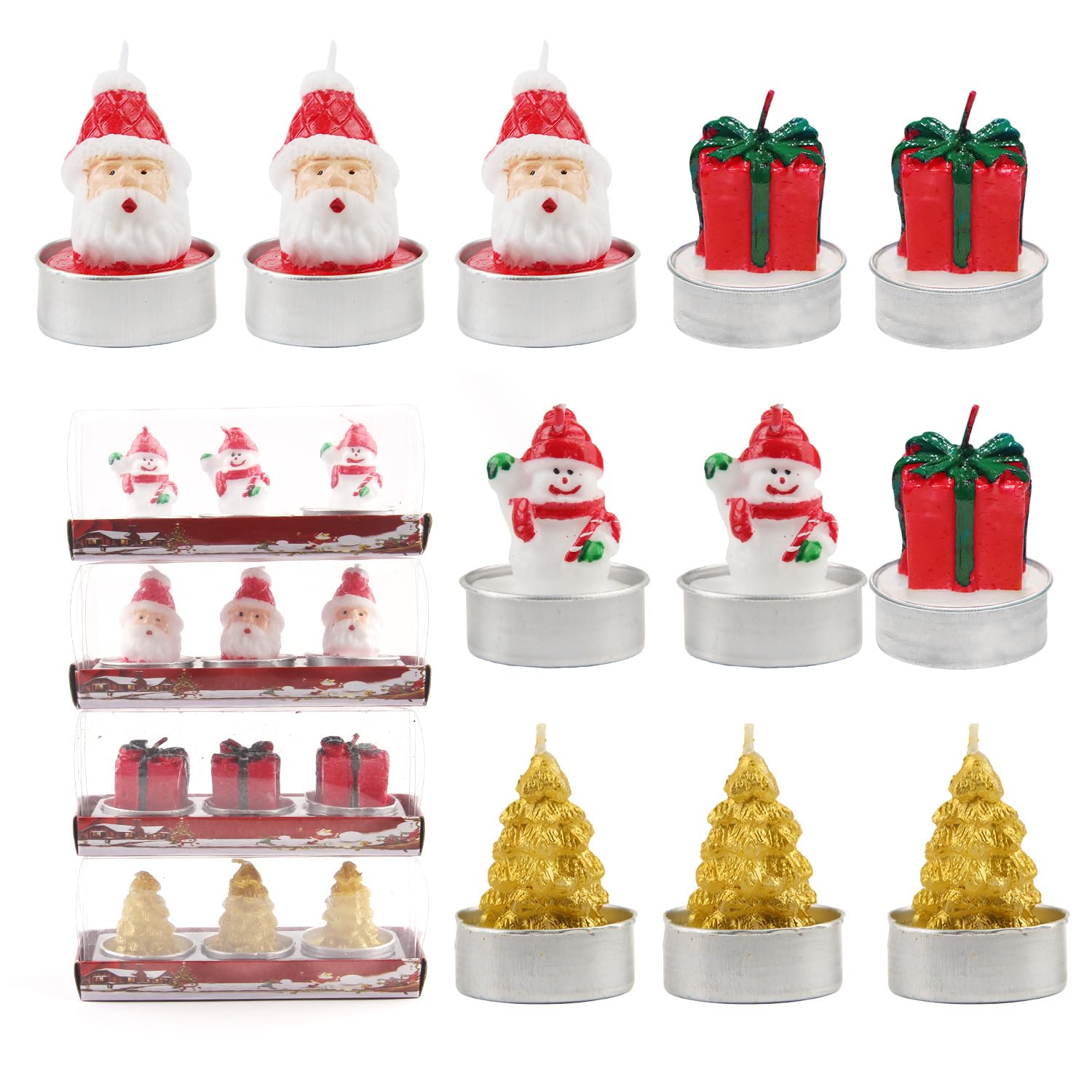 OMIGA Velas Navidad 12 Piezas Mini Velas Navideñas Sin Aroma Velas Pequeñas Santa Muñeco de Nieve Regalo Para la Decoración de la Mesa de la Fiesta de Navidad Loca de Nochebuena 5x4cm