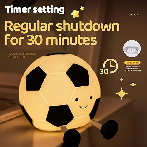Miniatura 5 de Luz nocturna de fútbol, lámpara de fútbol de dibujos animados, luz nocturna de silicona blanda para bebé, con 3 niveles regulables, recargable,