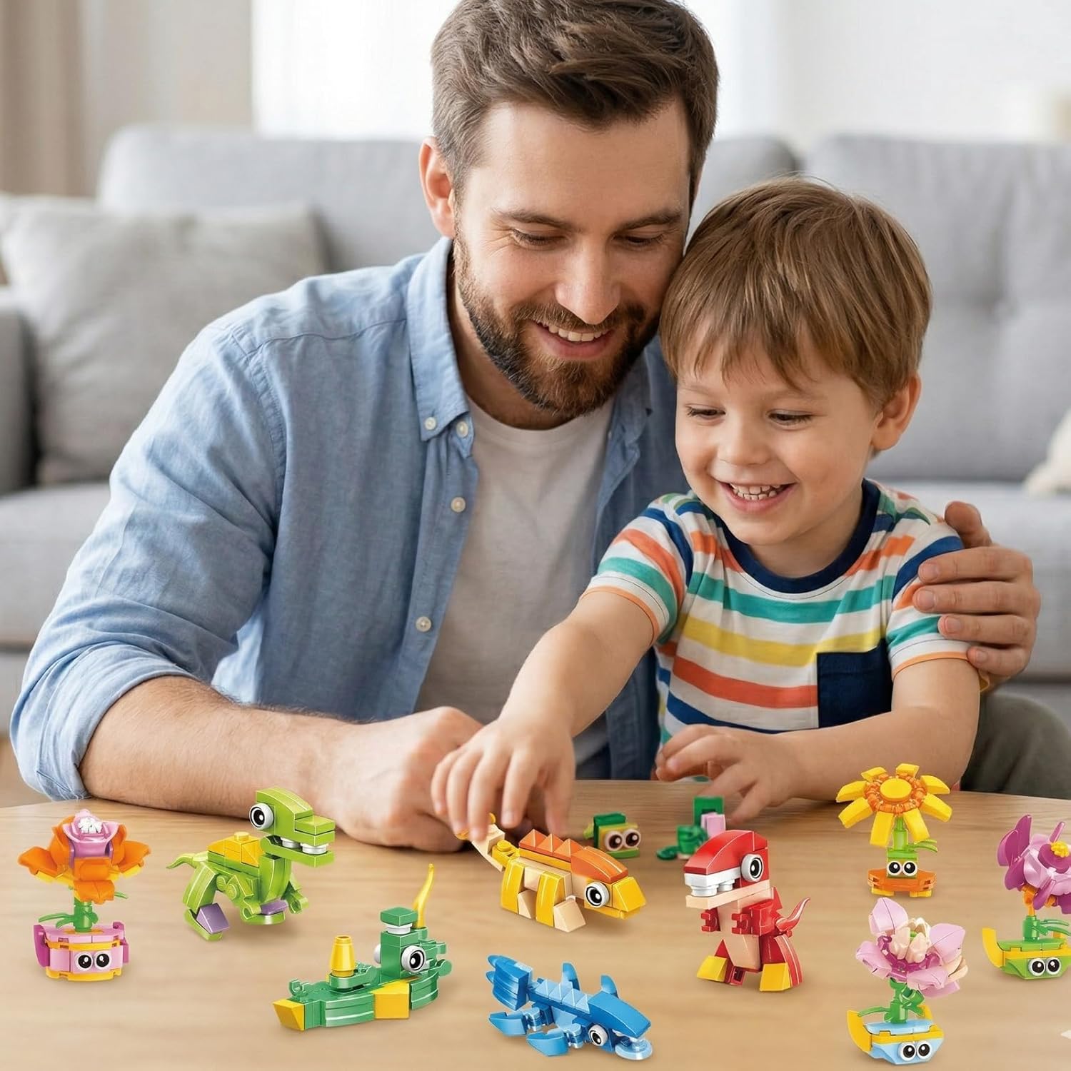 Evankin 24 Pack Party Favors Girls Boys 3-in-1 Flowers Dinosaurs Building Blocks Toys Set Goodie Bag Stuffers for Classroom Birthday Children's Day Ages 6+