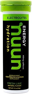 Nuun Hydration: Electrolyte + Caffeine Drink Tablets. Fresh Lime, Box of 1 Tube (10 Servings). Energy w/1g Sugar, Low Calorie (10), Gluten Free, Vegan. Potassium, Magnesium, Sodium & Calcium