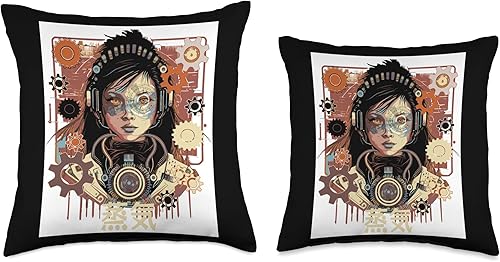 Miniatura 3 de Steampunk Mechanical Clockwork Japanese Aesthetic Cyber Steampunk - Almohada robot japonesa para niña 16 x 16 pulgadas multicolor