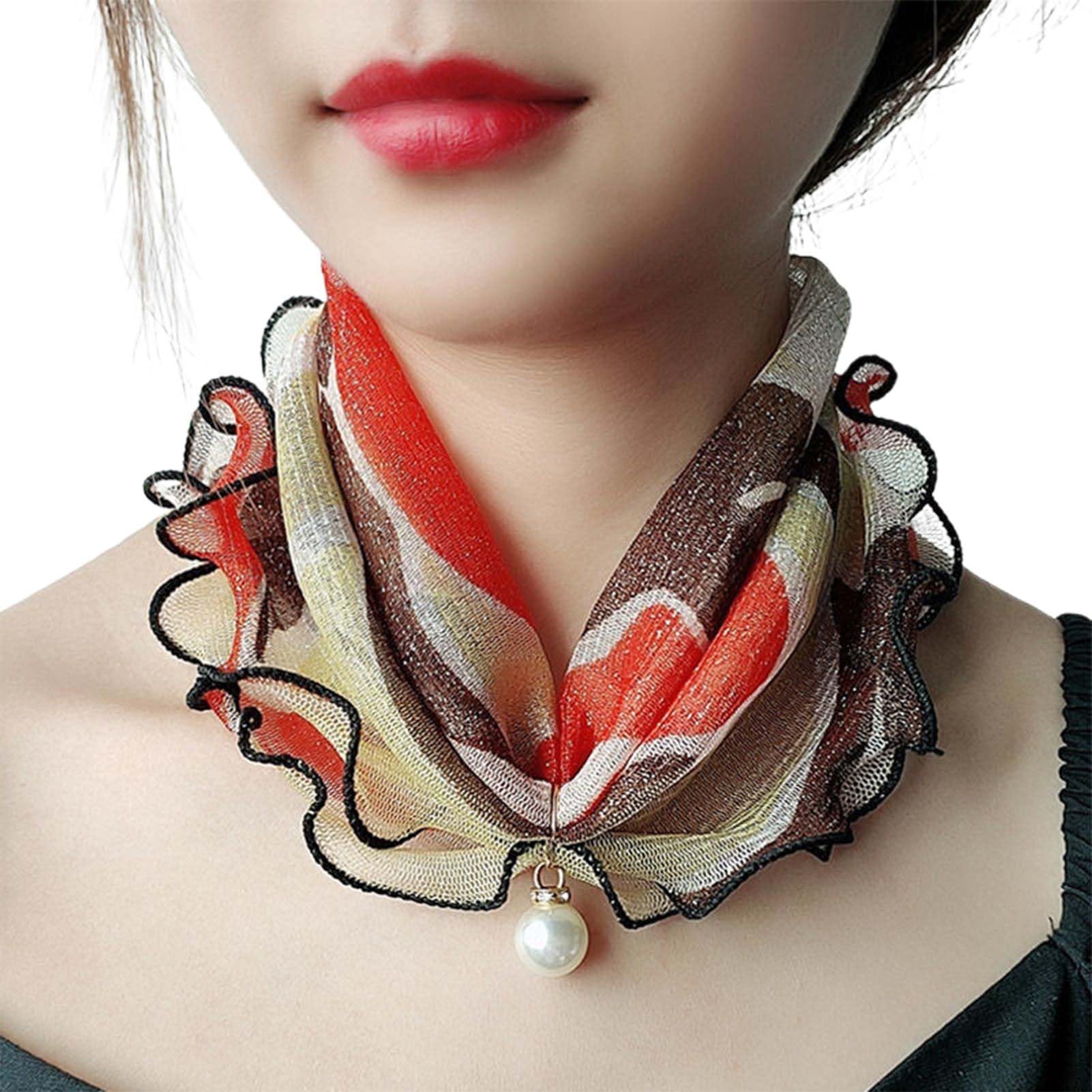 matumou Scarf Painting Print Pearl Durable Ruffle Edge Lady Headscarf for Banquet Women Scarves