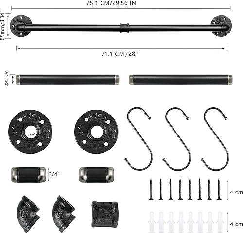 Miniatura 3 de Jeasor Toallero Industrial de Tubo de Hierro, Barra de Toallas, Soporte de Toallas de Baño Rústico de Granja para Pared, Montaje en Pared,