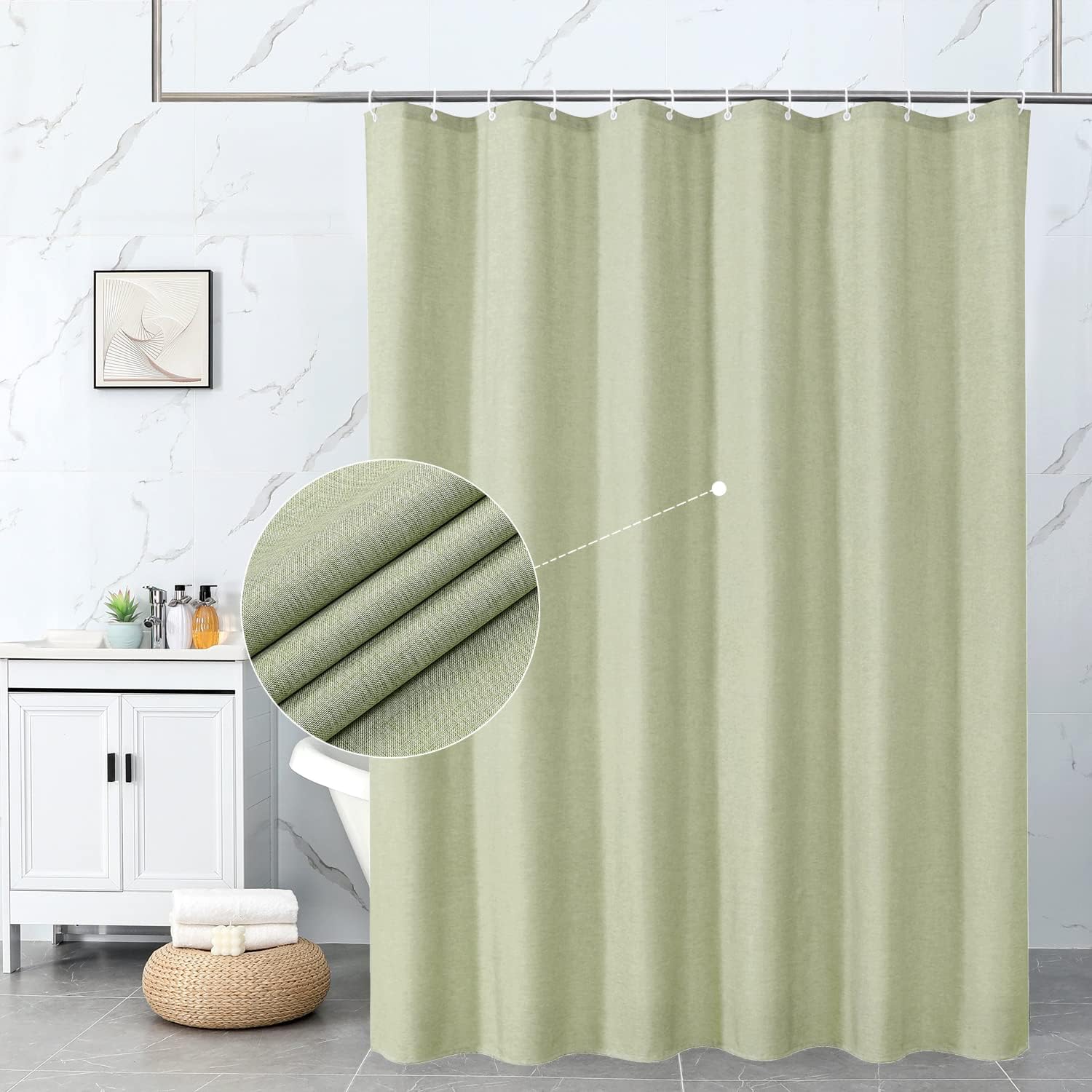 Krismile Linen Washable Shower Curtain, Waterproof Mould Proof and