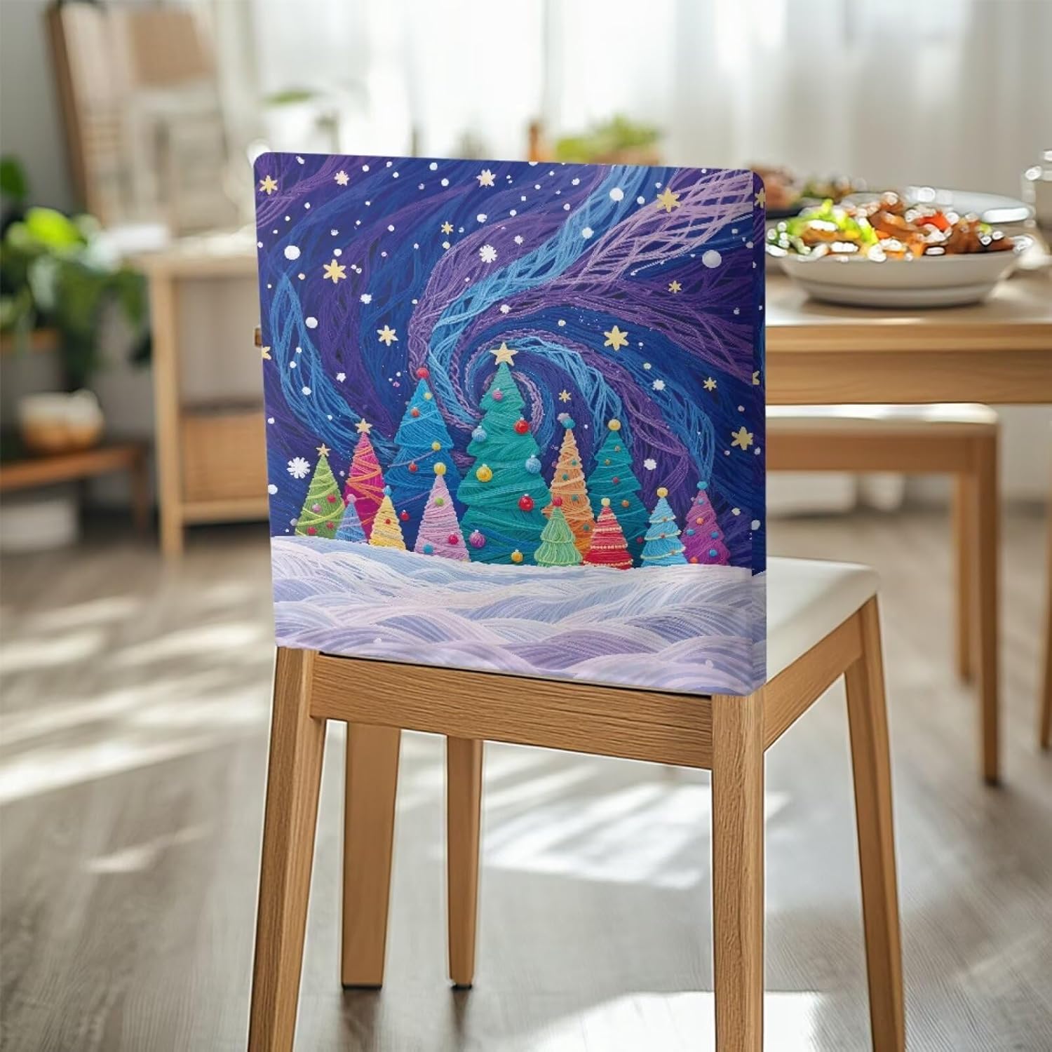 Talayituse Christmas Tree Knit Star Print Chair Back Covers for Dining Chairs Chair Covers Set Removable Kitchen Chairs Slipcover Protector for Holiday Dining Party Decor Christmas Decor, 6 Pack