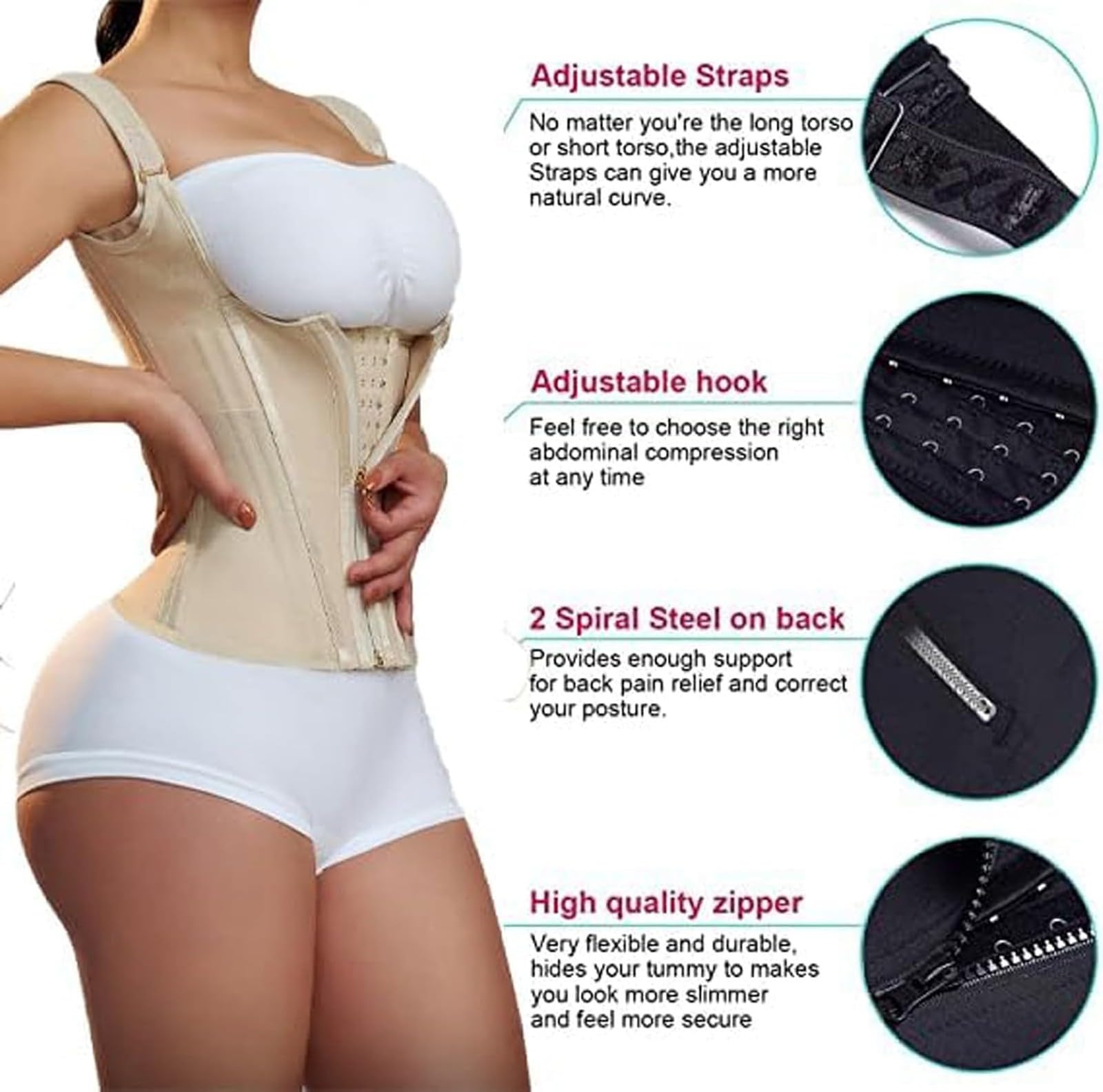 Gilet Amincissant ExtrêMe Niveau 5 pour Femmes, Correcteur de Posture, Suppression des Bourrelets du Dos(Beige,M)