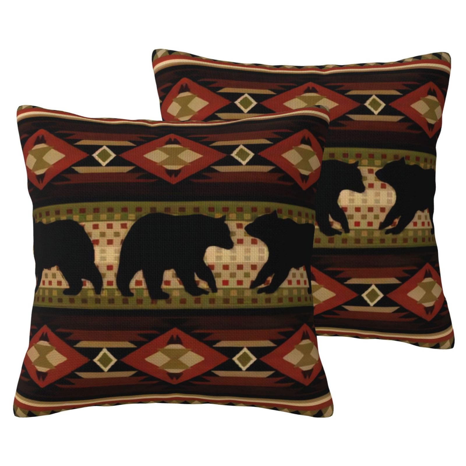 Taies d'oreiller ours lot de 2 en imitation lin pour décoration de salon et chambre