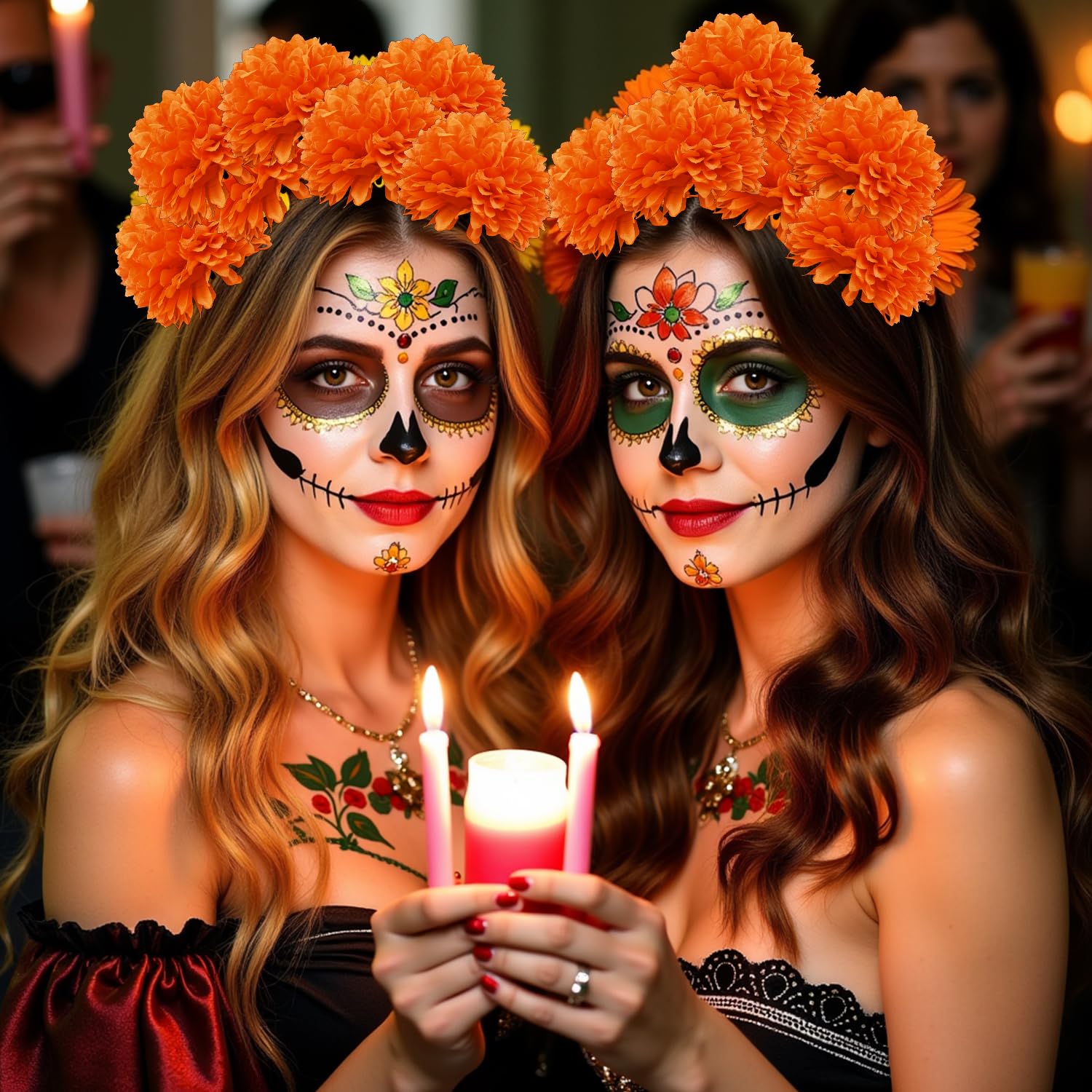 Ringelblumen-Blumen, mexikanische Seiden-Ringelblumen, künstliche Blumen mit Stielen für den Tag der Toten, Dia de Los Muertos Diwali, Dekoration, Halloween, DIY, Ringelblumen-Girlande für