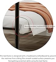 Vista 6 de Base de cama individual de metal con cabecero, listones de acero resistente, no necesita somier, fácil montaje, color negro