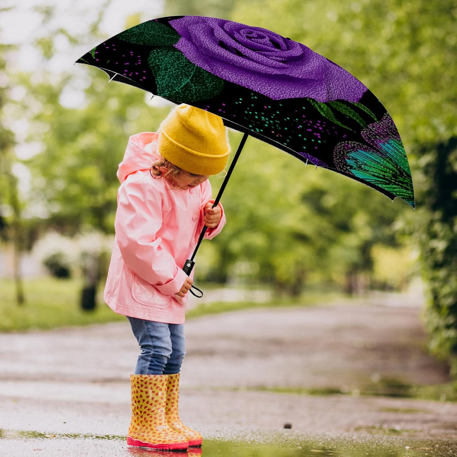 Small Compact Travel Automatic Folding Umbrella for Women, Portable Lightweight, Rain, Wind, UV Sun Shade
