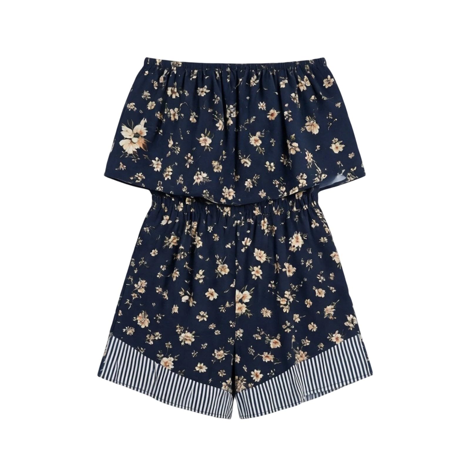 WWricotta Mono de playa con estampado bohemio, sin mangas, diseño palabra de honor, corte relajado, mono informal, mujer, pantalón palazzo, bolsillos, para vacaciones y diario