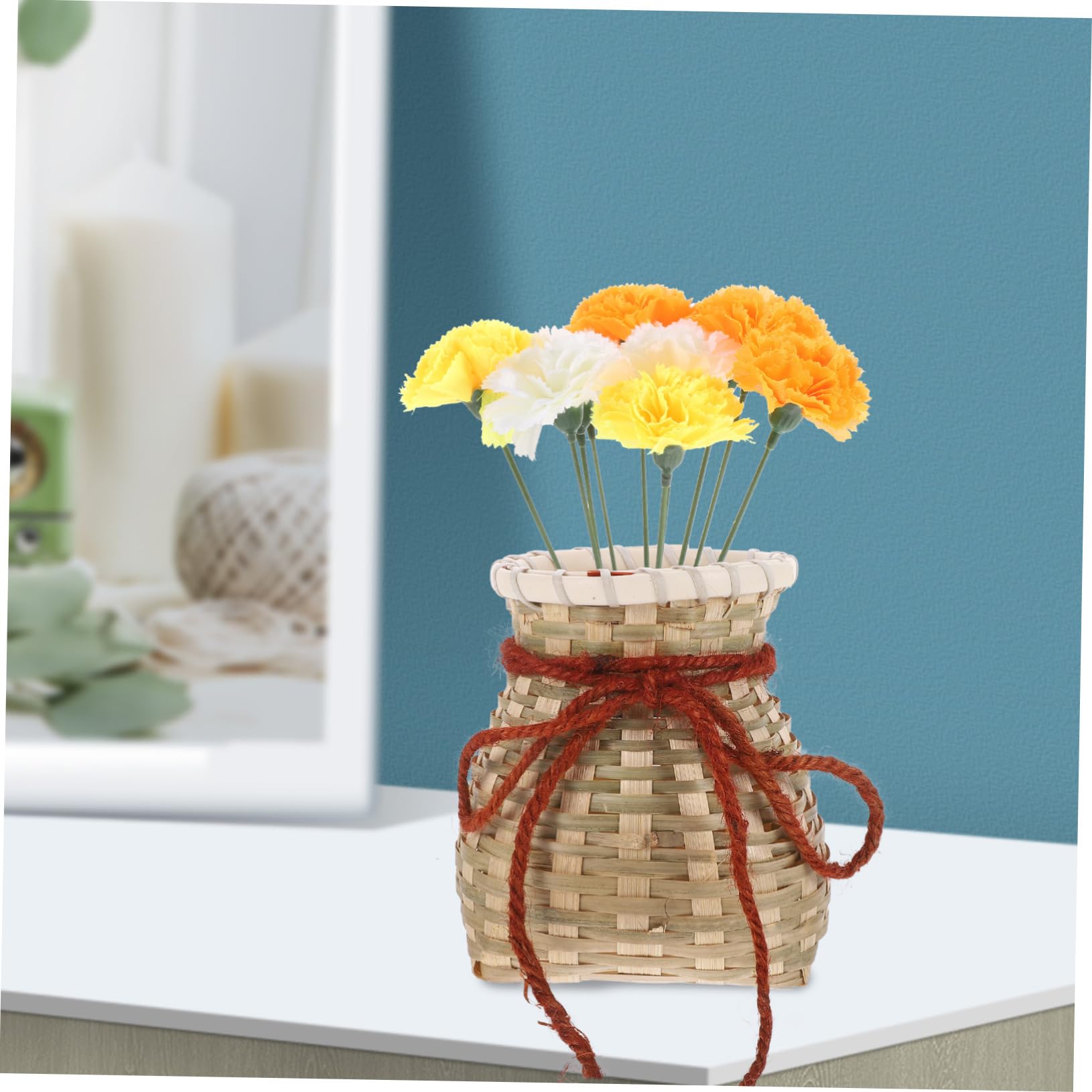 ハンドメイド 籐と陶器の花器 一輪挿し ハンドメイド 籐と陶器の花器 一輪挿し