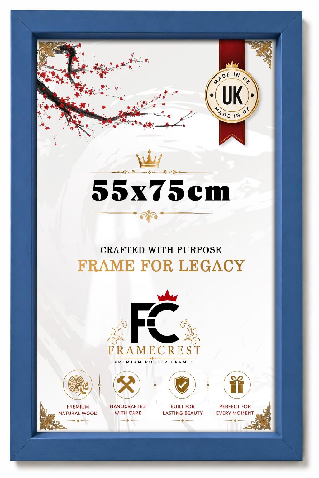 FRAMECREST Luxury Design MDF Poster Frame 55x75cm Size | Crystal Clear Perspex | Christmas Family Friend Wedding Birthday Women Mom Grandma Couple Gifts-[Blue]
