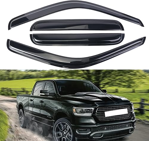 Viseras de protección contra la lluvia, deflectores de ventana lateral, para 2019, 2020, 2021, 2022, RAM 1500 Crew Cab, 4 piezas, humo oscuro